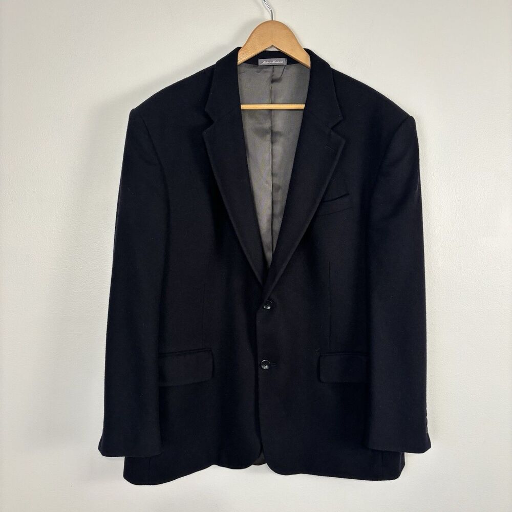VTG Oscar De La Renta Mens Wool Cashmere Blazer Jacket 46R Black Sport Coat Suit